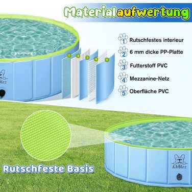 Басейн для собак KHOLEZ 120 x 30 см - складаний, портативний, з килимком та зливом