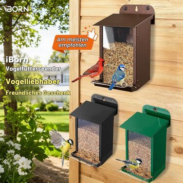 Годівниця для птахів iBorn Wand-Vogelfutterhaus для вулиці з металевим вологостійким дахом, навісна металева годівничка для дерева, паркану або стіни, легка в очищенні, колір кава