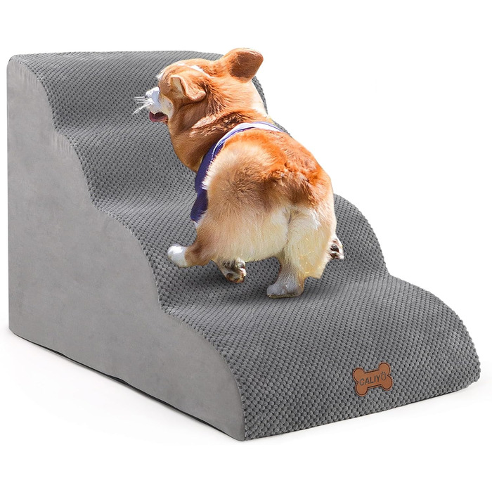 Сходинки для собак Caliyo, 3/4 сходинок, для маленьких собак, з високощільним губчастим матеріалом, знімний чохол та антиковзаюче покриття (60 x 40 x 40 см, сірий)