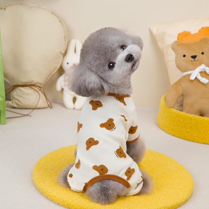 Піжама для собак, бавовна, еластична, цільнокрійний костюм, комфортна, для дрібних собак, милий ведмедик, принт, Французький бульдог, XX-Large, білий/розкішний сад