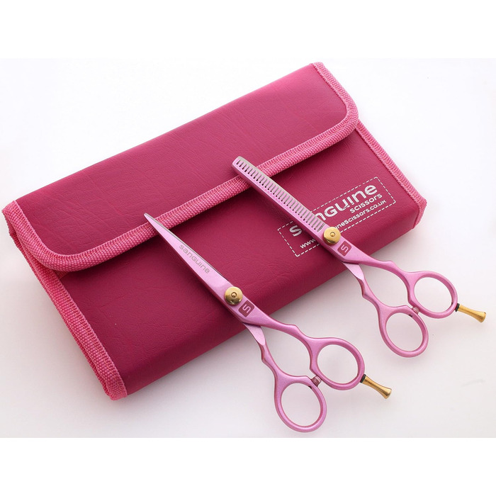 Професійна ножиця для перукарів та филирування, рожева, з міцним чохлом