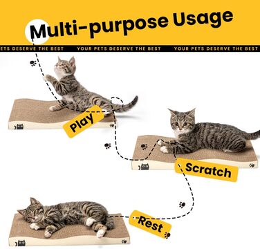 Котячий когтетоп з коробкою та 4 змінними шарами когтеточки - великі меблі для котів з міцного гофрокартону, двосторонні когтеточки з наклейками DIY - лежанка для котів у квартирі, захист меблів, великий розмір