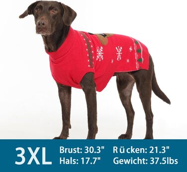 Пуловер для собак на Різдво, м'який та теплий, з відкидним коміром, для собак середнього розміру, в'язаний пуловер для осені та зими, для Французького бульдога, M (5-7 кг), червоний