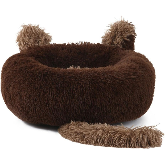 М'яке ліжко для собак та котів з плюшевим коржем, 50 см, колір кава