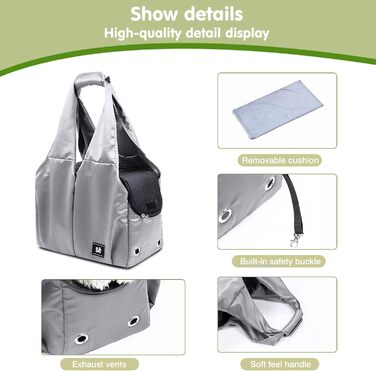 PETCUTE Сумка-переноска для собак та котів, сіра. Дихаюча, з міцною основою, безпечна, з поводком та кишенями. Підходить для маленьких та середніх собак, кошенят та котів
