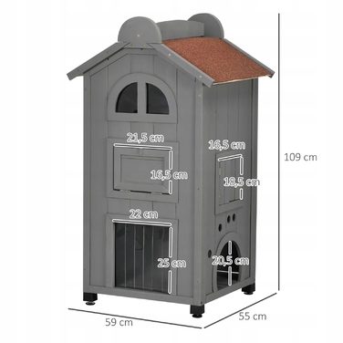 Будиночок-шафа для кота з лотком, дерево, 59x55x109 см, сірий
