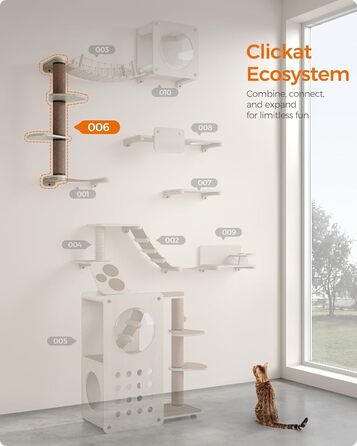 Feandrea Clickat Collection - Драбина-подряпування для котів, 100 см, XL, з 2 стійками, для стіни, розширювана