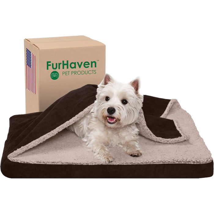 Лягу для собак Furhaven Large Orthopedic з ортопедичним матрацом, стиль дивану, знімний чохол, великий розмір (76 x 51 x 8 см), колір Еспресо