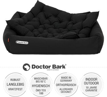 Ортопедичне ліжко для собак Doctor Bark - миється до 95°C, гігієнічне, без запаху, з м'якою підстилкою, для середніх собак (XL, 100x90 см, чорне)