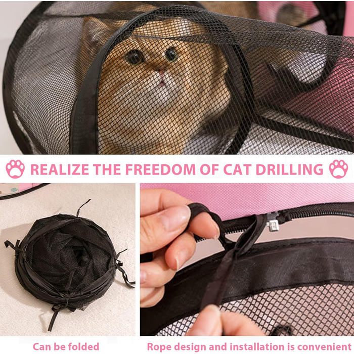 Клітка-забіг для цуценят, переносна огорожа для тварин, рожева клітка-забіг з тунелем (M)