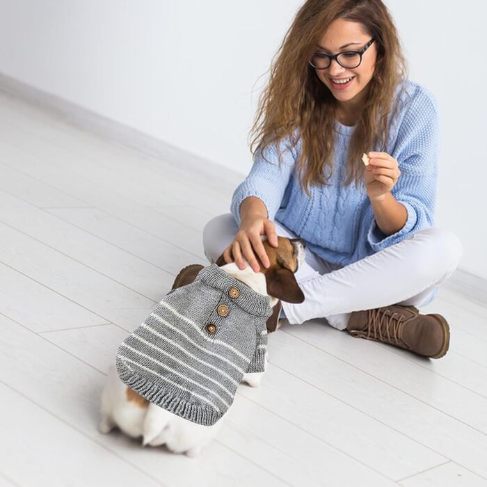 Теплий пуловер для собак з ролетним коміром, для чихуахуа, бульдога, такси, йорка (XS, білі смуги)