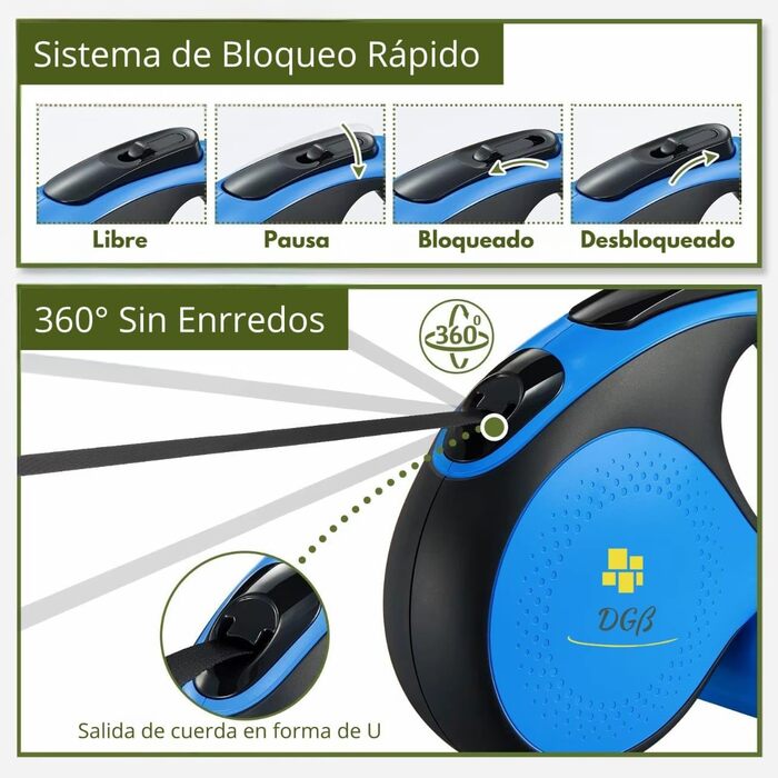 Висувна собача шлейка, 3 м, для собак маленьких, середніх та великих порід, ергономічна ручка, до 15 кг, колір блакитний, розмір L