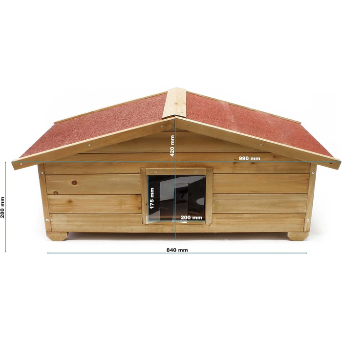 Дім для котів Wiltec великий 99 x 52 x 42 см з дерева, котяча хатинка для саду або тераси, ізольована та стійка до погодних умов, котяча печера