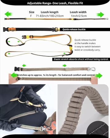 EVERKING 6-в-1 повідок для собак з живітним ременем – повідь для бігу та прогулянок, з двома ручками, антишокова пружина, кріплення для авто, альтернатива шлейці (Блакитний, Сірий, Блакитний, Хакі)