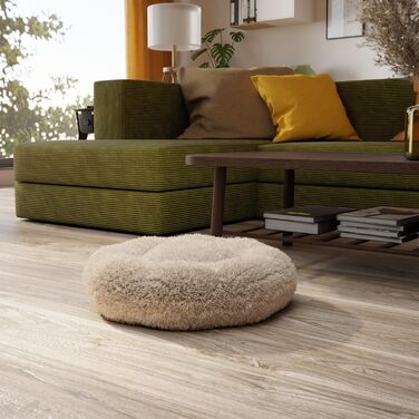 Лягу для собак Benno® BALU 70x70x16 см, пухнасте гніздо, бежевий, з іграшкою, антиковзаюче дно