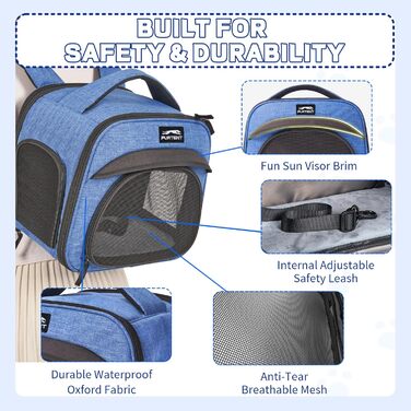 Сумка-переноска для тварин, складна, з леєрою, для кошенят, цуценят, морських свинок (до 3,6 кг), блакитна