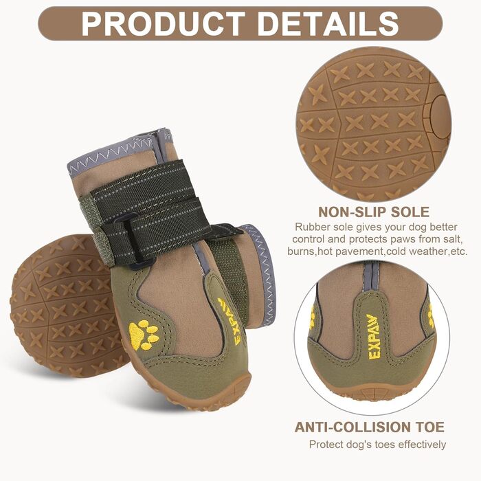 Зимові чоботи для собак великих порід, захист лап від холоду та слизькості. Водонепроникні чоботи для собак, підходять для снігу, дощу, гарячого асфальту та прогулянок. Розмір 7: 75x78 см (Д*Ш) (4 шт. в упаковці). Розмір 6: 71x65 см (Д*Ш) (4 шт. в упаковц