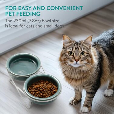 Керамічна миска для котів Navaris з металевим підставкою - Підвищена миска для котів - Миска для котів з кераміки - Підвищена миска для котів - Годівниця для котів - Безпечна для миття в посудомийній машині та мікрохвильовці Білий/Зелений