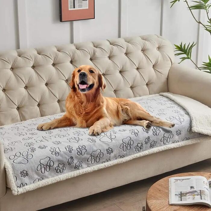 Водонепроникний плед для собак та котів, двосторонній, м'який та зносостійкий, захист для дивану, ліжка та авто, пральний плед для тварин (Сірий, Small)