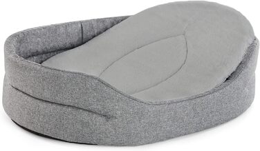 Крісло-лежанка для собак та котів SuperKissen24 - Овальне, 71x60 см, сірий льон. Водостійке, з сертифікатом Oeko-Tex, легко миється