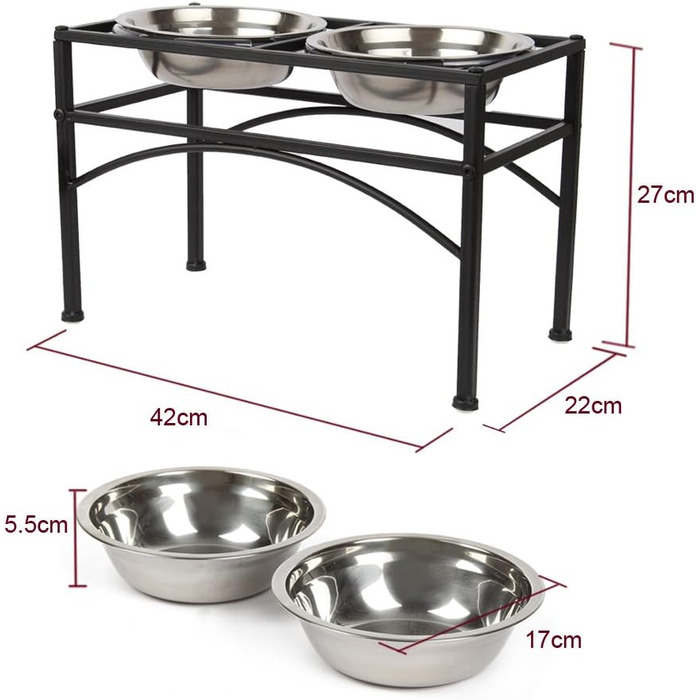 Підвищена годівниця для собак Funkeen з подвійними мисками з нержавіючої сталі, для середніх собак, об'єм 1 кварту