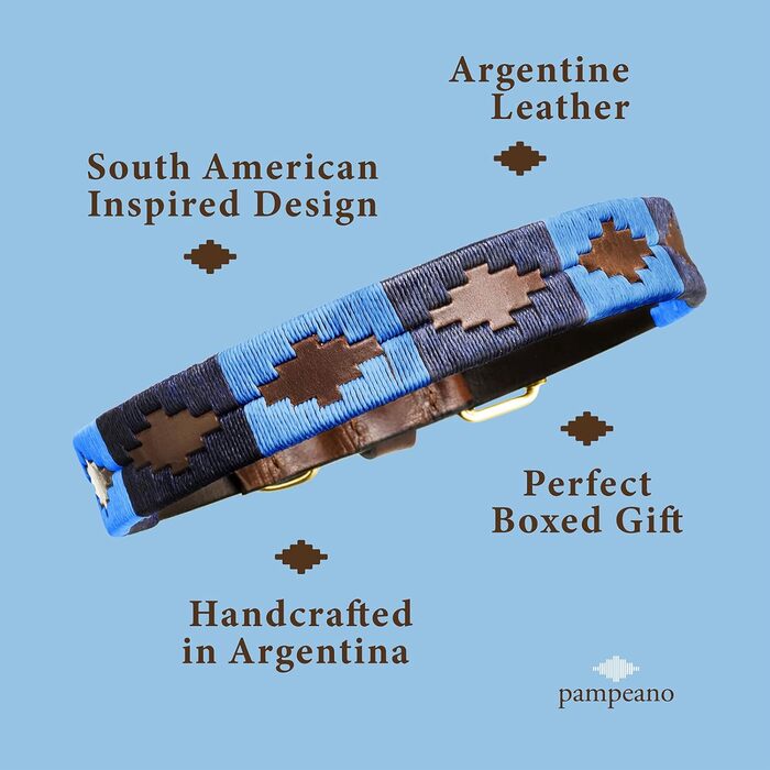 Ошийник для собак pampeano Azules Polo, 2,5 см, шкіра, ручна робота, преміум, Аргентина, подарункова коробка, для великих і малих порід