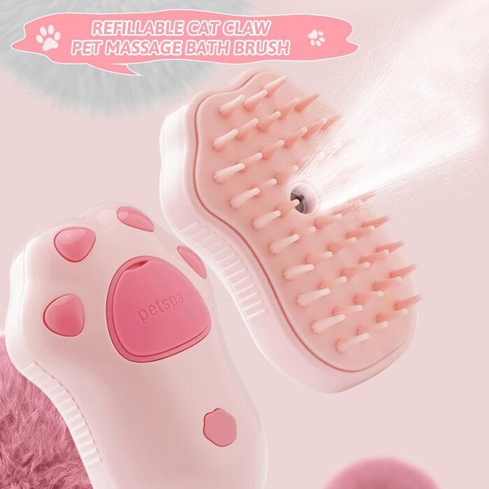 Щітка для котів і собак з водяним резервуаром, рожева. Для догляду, масажу та видалення шерсті