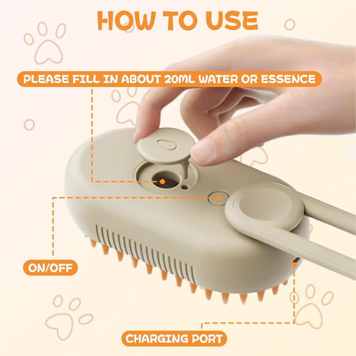 Парова щітка для котів Katzen, 2025 гребінець з розпилювачем, 3-в-1, самоочисна щітка для шерсті котів, домашніх тварин, собак, акумуляторна щітка для шерсті котів