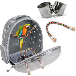 Рюкзак для птахів PETCUTE з дерев'яною жердкою: переноска, транспортна сумка для папуг, сіра