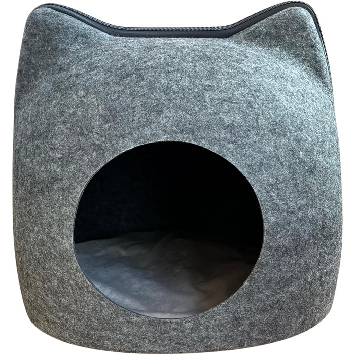 Кігтеточка-будиночок для котів з фетру - ліжко, лежанка, будиночок для кота з подушкою (темно-сірий, великий)