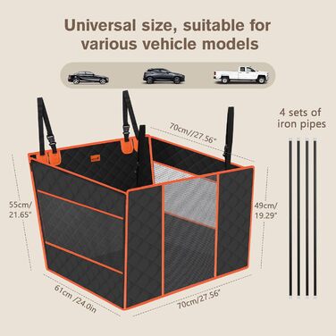 Автокрісло для собак Pecute XL 70×61×55 см, посилене, для середніх і великих порід, з 4 ременями кріплення, бокс для заднього сидіння автомобіля
