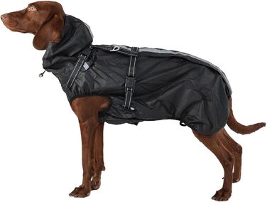 Водонепроникна куртка для собак OUOBOB з відбиваючими смугами, нагрудник H-подібної форми (D-кільце) та знімний капюшон з візором, ідеальна для середніх/великих собак [Неоновий зелений, розмір] Зелений (XXL, Чорний)