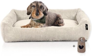 Лежанка для собак Rohrschneider, миюча, для маленьких та середніх собак, з подушкою, Cord, бежева (70x50 см), включає пакети для вигулу, бежева тканина