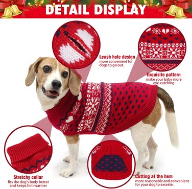 Пуловер для собак SCENEREAL: теплий рогалик для маленьких, середніх та великих собак, ідеальний для зимових свят та відпочинку. Червоний, без шапки, розмір Medium (M).