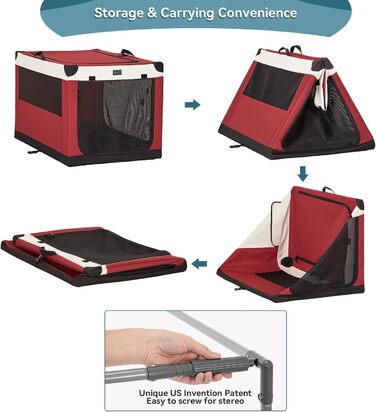 Транспортна переноска для собак Petsfit, велика, червона, розкладна, з міцної тканини та металевим каркасом