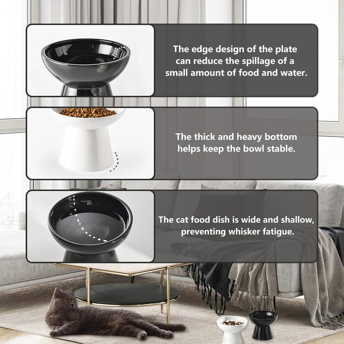 Керамічні миски для котів з підняттям, 2 шт. Широкі миски для корму та води, 15.7 см, безпечні, підходять для миття в посудомийній машині та мікрохвильовій печі
