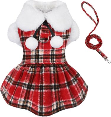 Пуловер для собак з повідком, комплект з D-подібним кільцем, в клітинку, з флісу, одяг для маленьких собак, дівчаток та хлопчиків, зимове халат для домашніх тварин, теплий одяг, теплий халат для собак, осінь, розмір XXS, червоний/подорожний, однотонний (G
