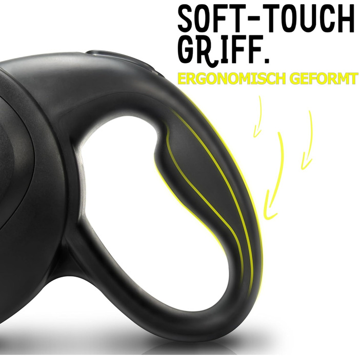 Рулетка для собак Bluzelle 8м, до 50кг, Neon-Yellow, з металевим карабіном 360°, зручний гумовий хват, стопорна система