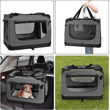 Транспортна переноска для собак PISPET - складана переноска з м'якою підкладкою, зручне собаче ліжко (80x55x55 см), антрацит-сірий