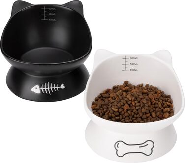 Набір мисок для котів Navaris: 2 миски по 400 мл з позначеннями об'єму, піднята годівниця, кераміка, стильний дизайн