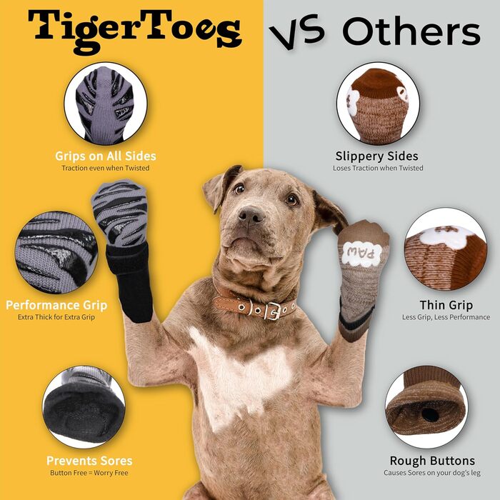 Преміальні нековзкі шкарпетки для собак DOK TigerToes XXL, захист лап, товстий протектор для дерев'яної підлоги