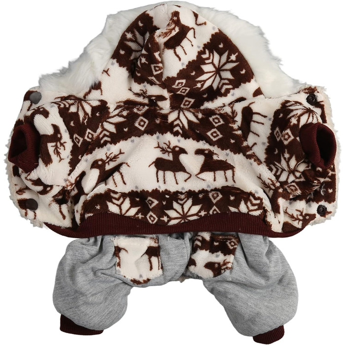 Теплий зимовий костюм для собак з капюшоном, пухнастий, з оленем Snowflake, для маленьких та середніх собак - м'який та зручний, ідеальний для зими та святкових подій