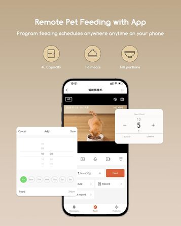 Автоматичне годування котів Faroro WiFi з відеоспостереженням 3MP HD, нічне бачення, 4L, двосторонній зв'язок, керування через APP, розпізнавання руху, подвійний захист