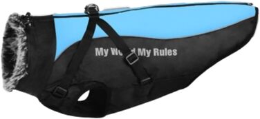 Теплий зимовий костюм для собак, флісова підкладка, світловідбиваючі елементи та комір з хутра, для великих та середніх собак (2XL, небесно-блакитний)