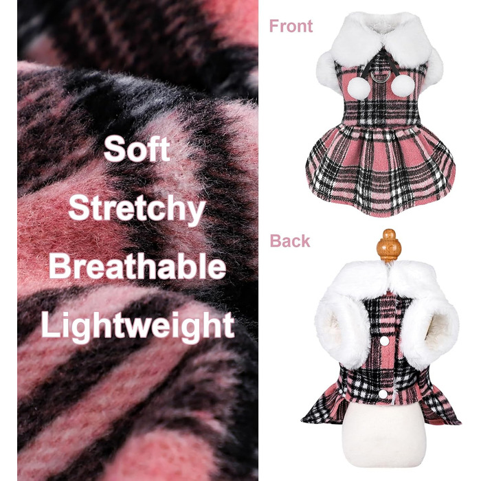 Теплий зимовий пуловер для собак, фліс, розмір XXS, для дівчаток та хлопчиків, з кільцем D, картатий, теплий одяг для маленьких собак