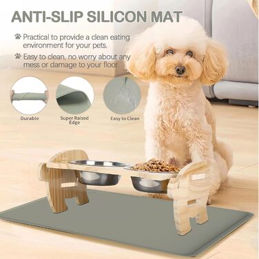 Водонепроникний килимок для годування домашніх тварин з високими бортиками, 55 x 38 см, силіконовий, неслизький, для собак та котів, запобігає розливанню води (бежевий, 48 x 30 см)