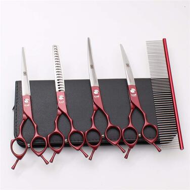 Набір професійних ножиць для грумінгу тварин: ножиці для собак та котів, набір для догляду за шерстю, нержавіюча сталь 440C, 7 дюймів, червоний