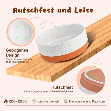 Миска для собак SpunkyJunky з кераміки, подвійна, піднята на підставці з акації, для великих собак (1250 мл, білий та червоно-коричневий)