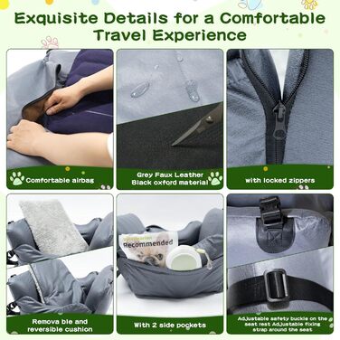 Автомобільний лежак для собак, знімний Airbag, сірий, водонепроникний, для собак до 15 кг, технічна тканина