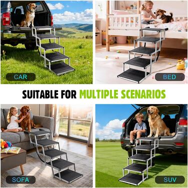 Сходинки для собак великих порід, 5-ступеневі складані, срібного кольору. Підходять для SUV, підтримують до 90 кг.